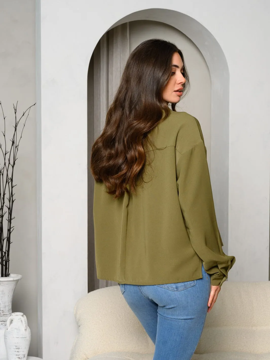 WOMEN'S LONG SLEEVE BUTTON UP BLOUSE TOP