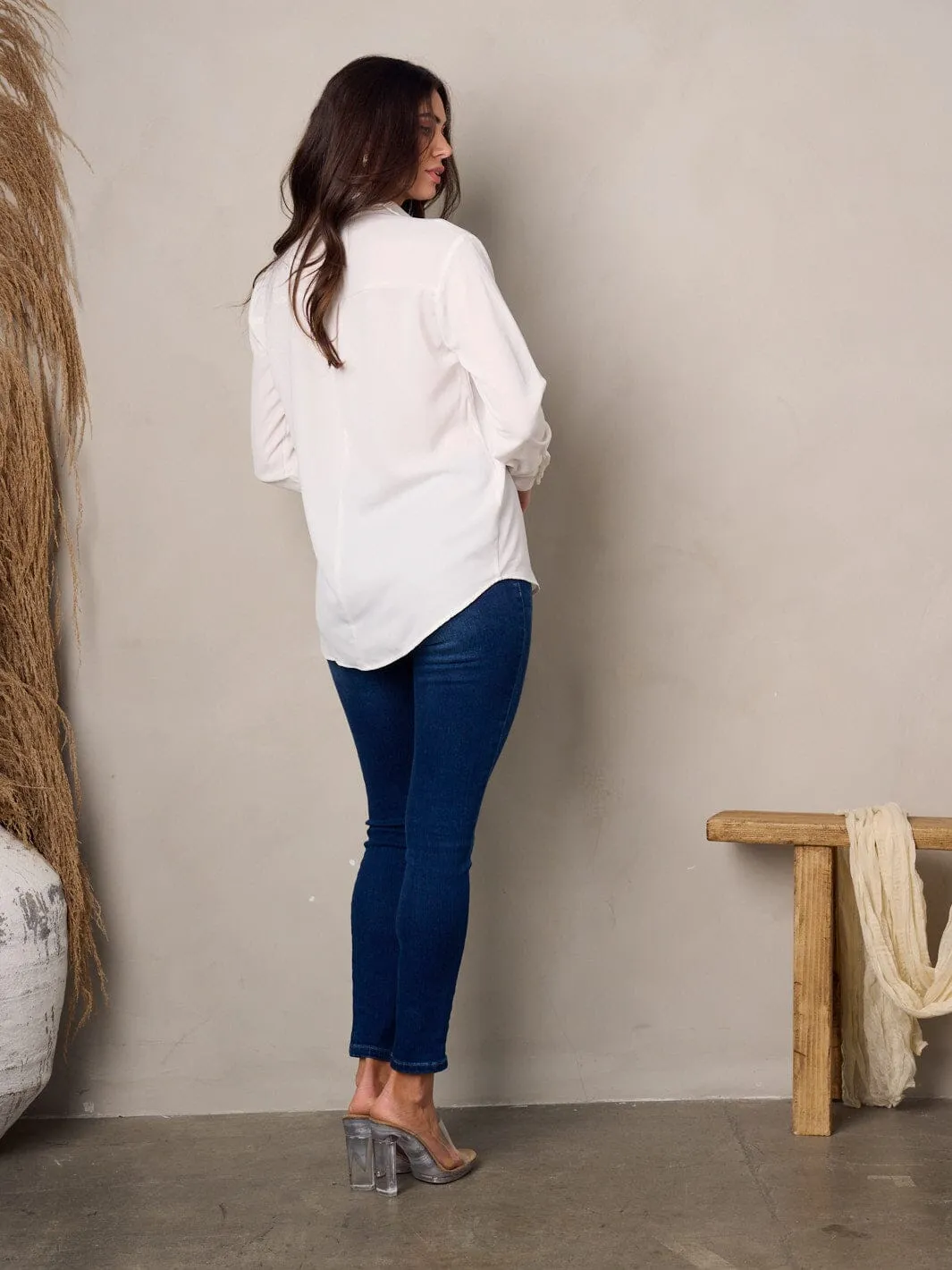 WOMEN'S LONG SLEEVE BUTTON UP BLOUSE TOP