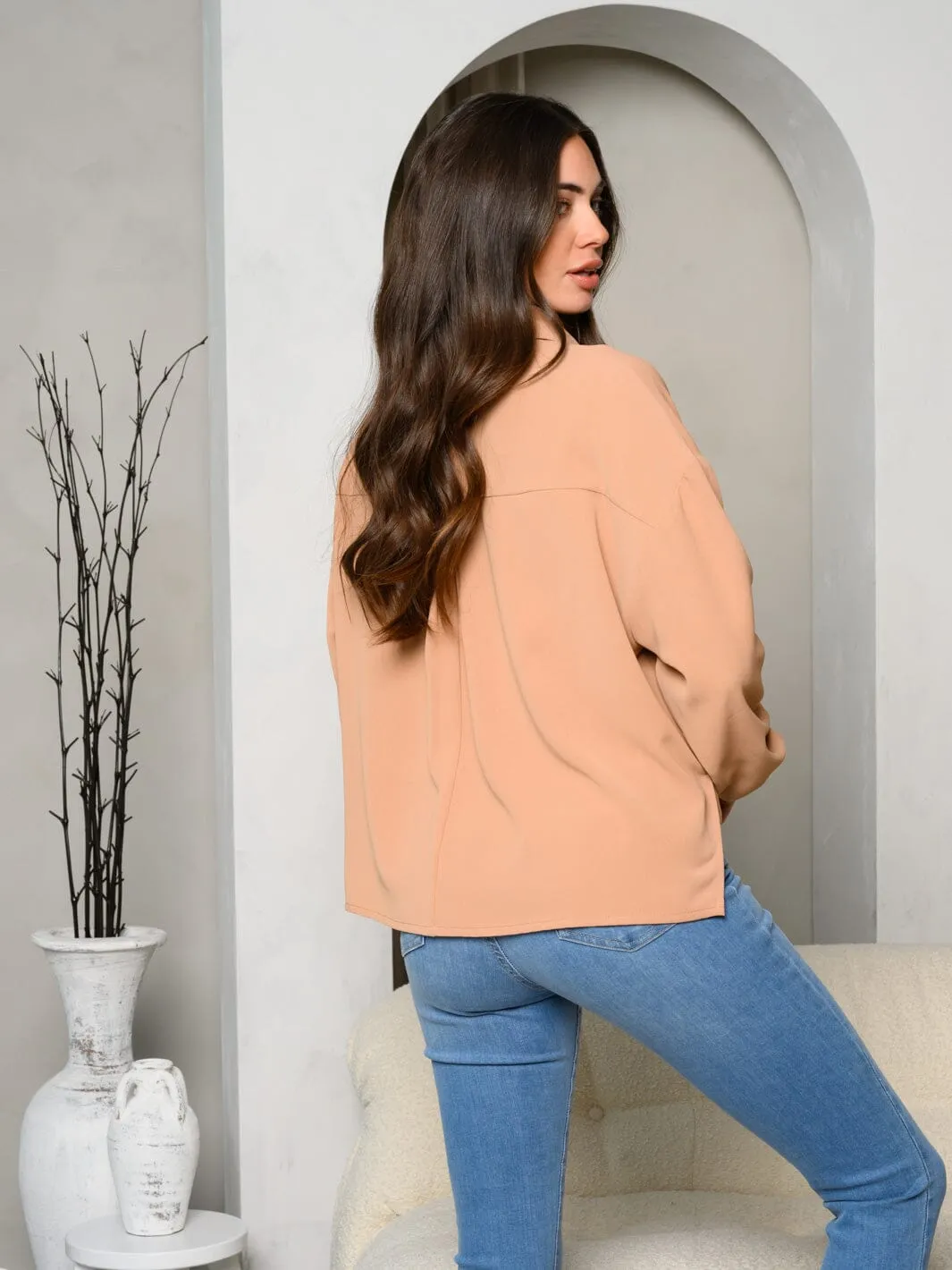 WOMEN'S LONG SLEEVE BUTTON UP BLOUSE TOP