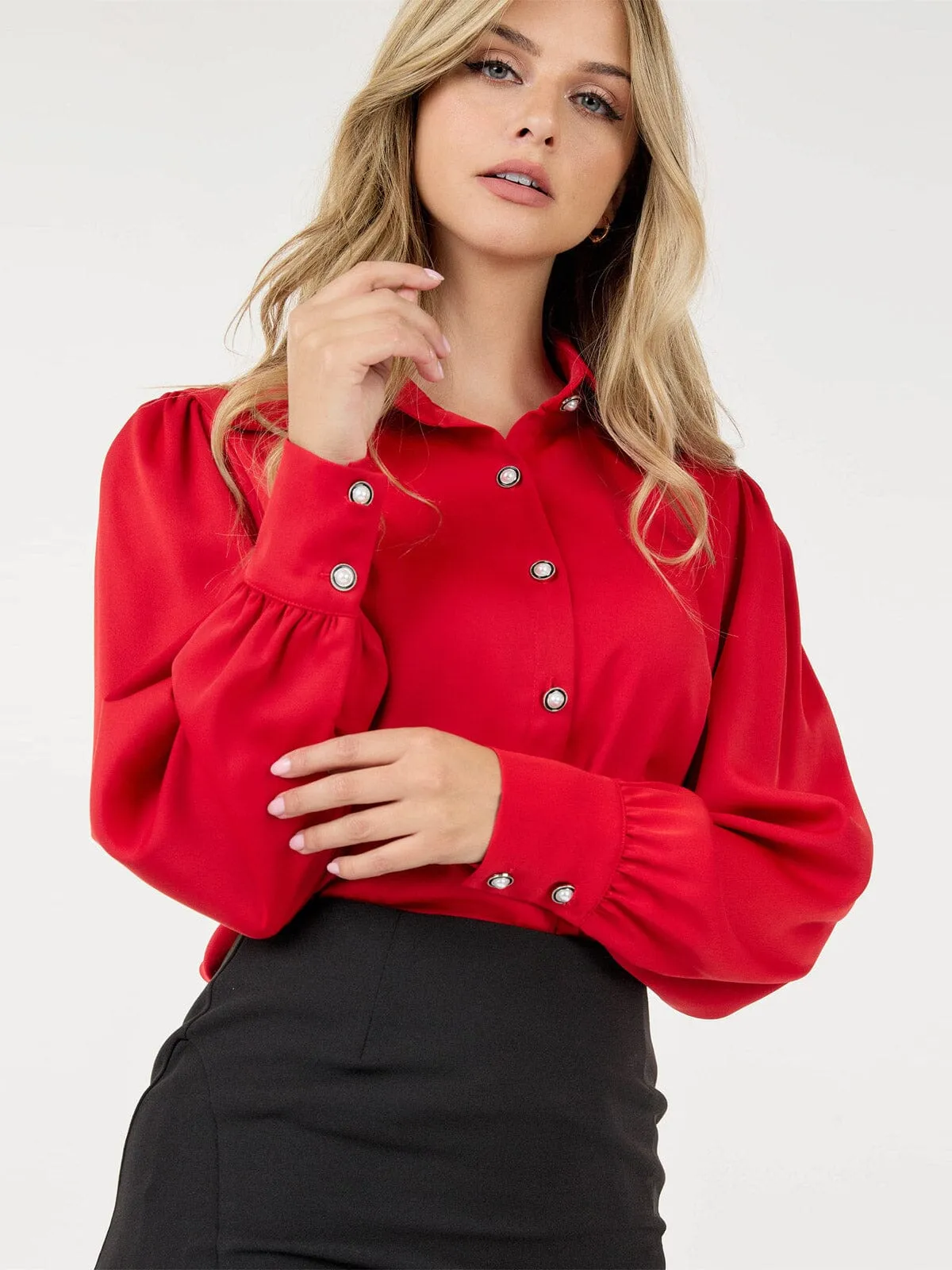 WOMEN'S LONG SLEEVE BUTTON UP BLOUSE
