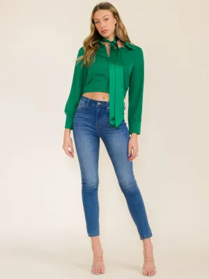 WOMEN'S LONG SLEEVE BUTTON UP COLLAR REMOVABLE SCRAF BLOUSE