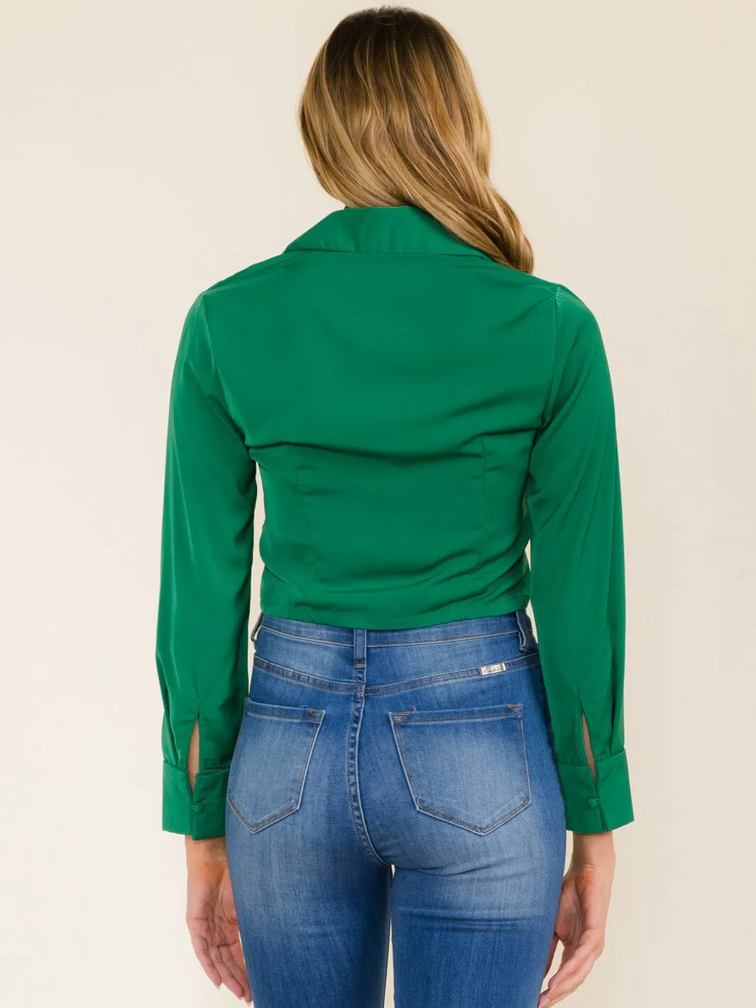 WOMEN'S LONG SLEEVE BUTTON UP COLLAR REMOVABLE SCRAF BLOUSE