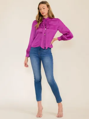 WOMEN'S LONG SLEEVE BUTTON UP COLLAR SCRAF BLOUSE