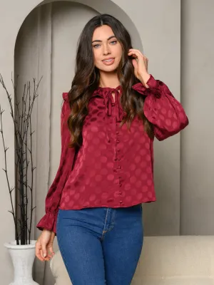 WOMEN'S LONG SLEEVE BUTTON UP COLLAR TIE BLOUSE TOP