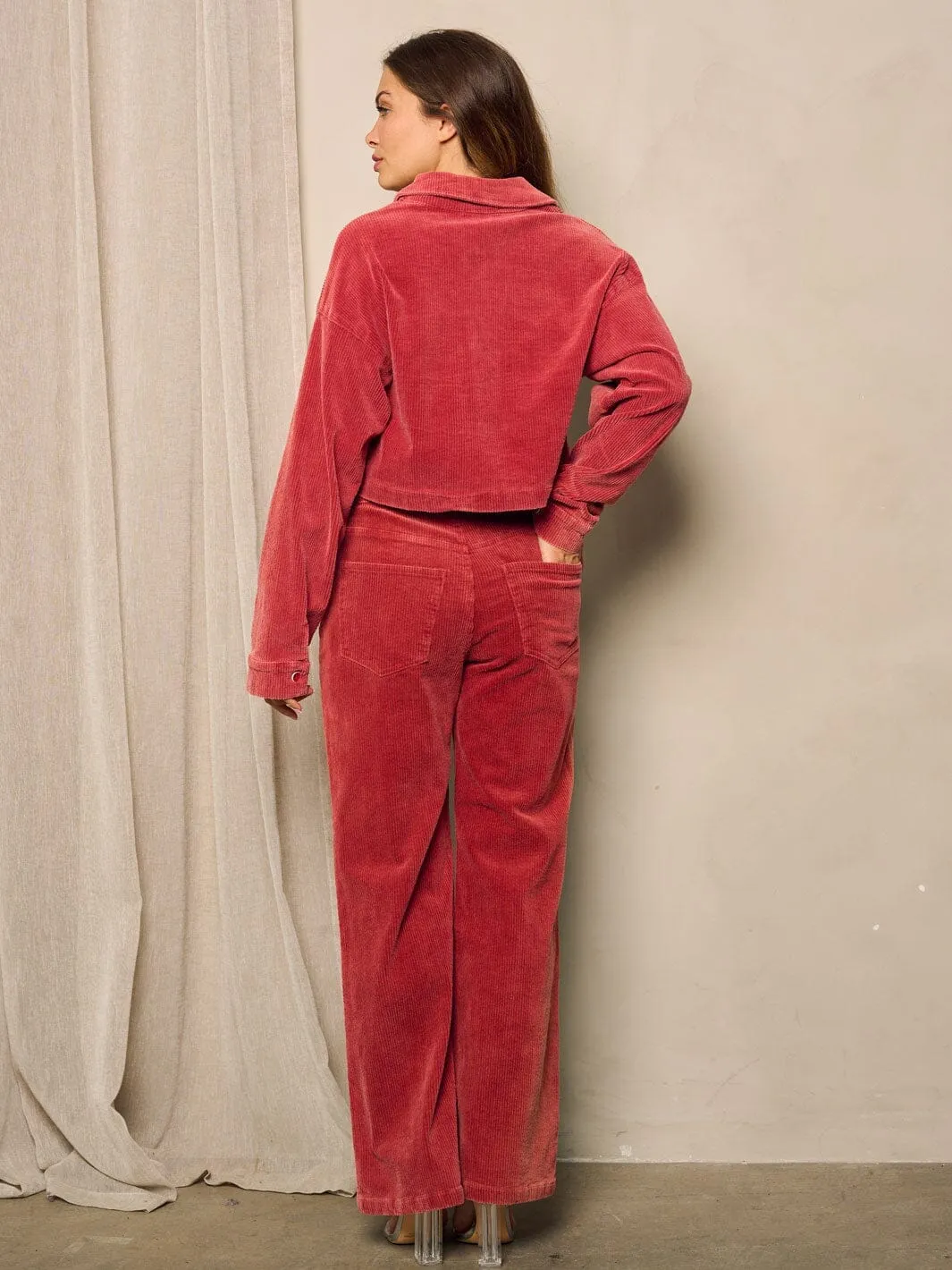 WOMEN'S LONG SLEEVE BUTTON UP CORDUROY TOP