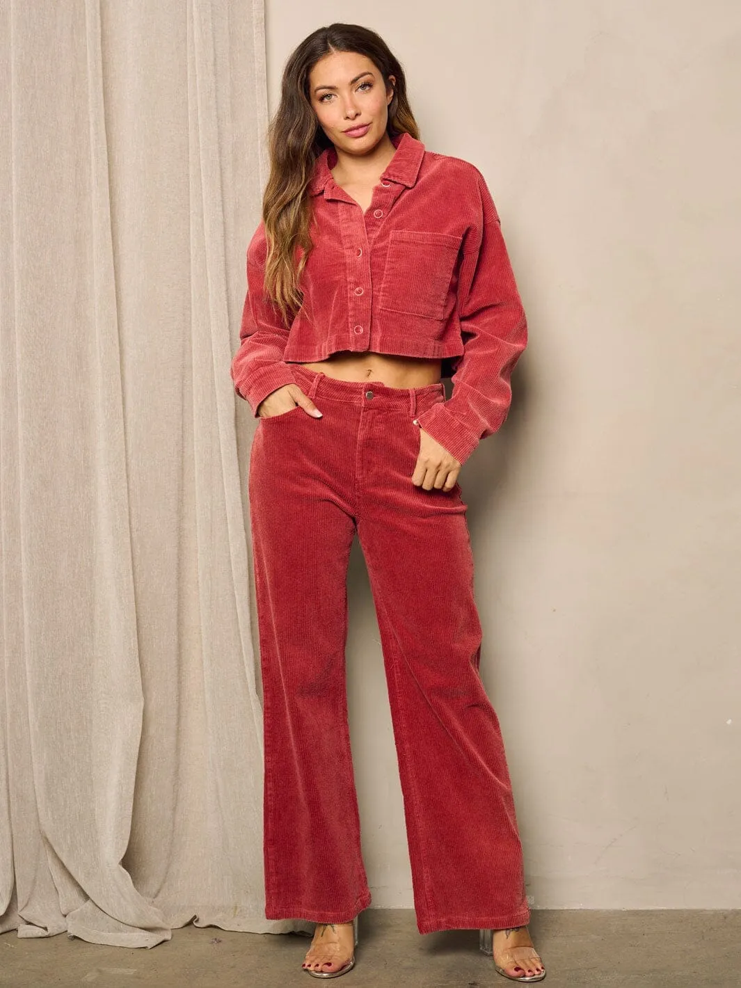 WOMEN'S LONG SLEEVE BUTTON UP CORDUROY TOP