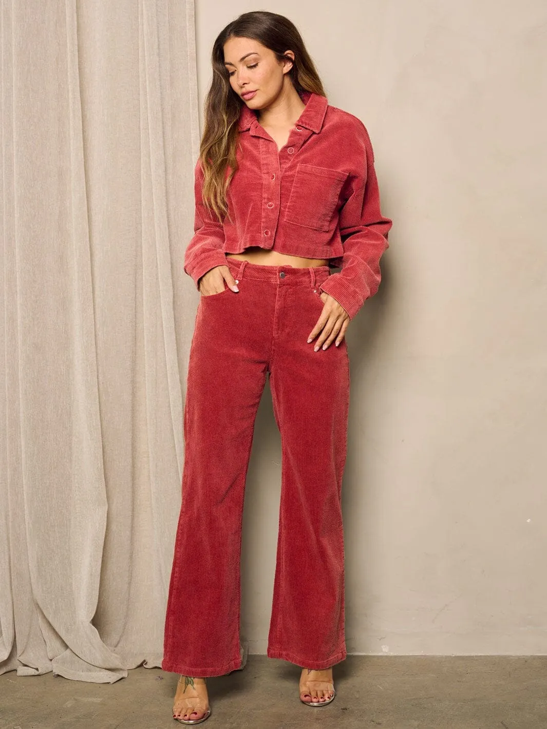 WOMEN'S LONG SLEEVE BUTTON UP CORDUROY TOP