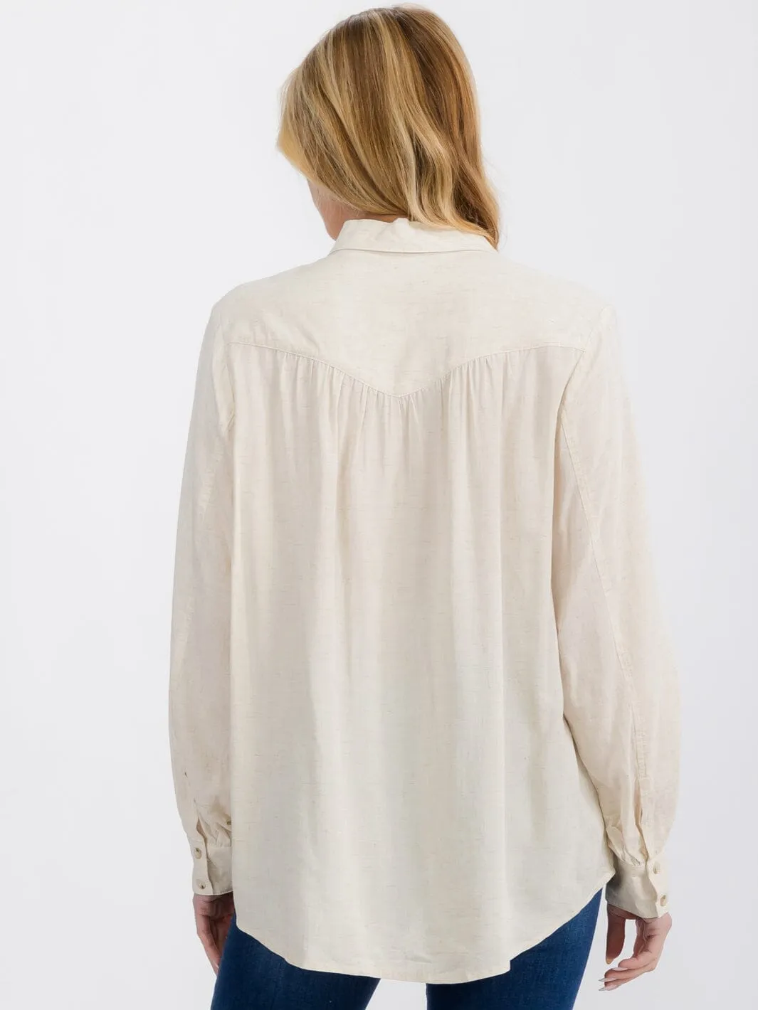 WOMEN'S LONG SLEEVE BUTTON UP LINEN BLOUSE TOP