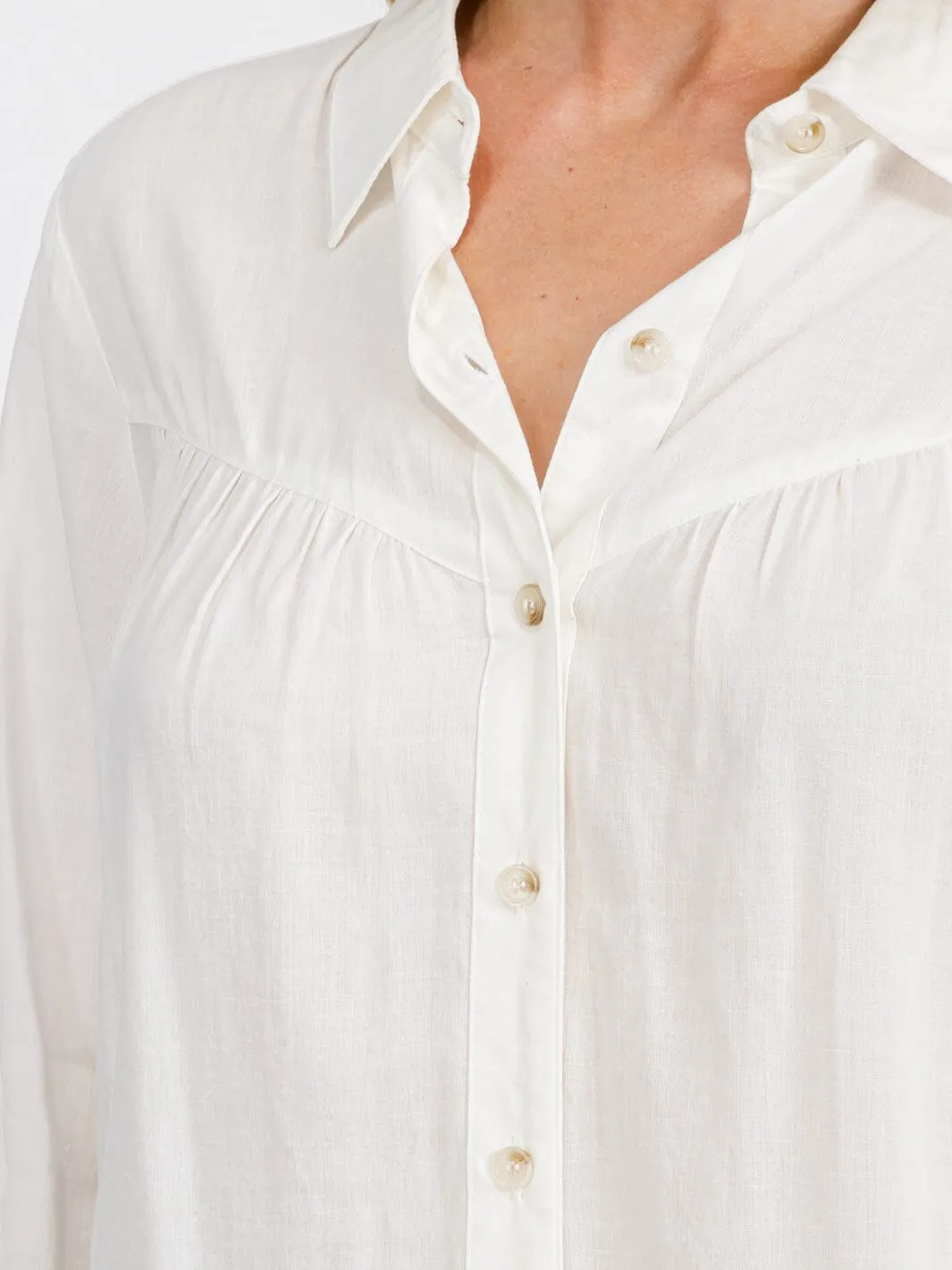 WOMEN'S LONG SLEEVE BUTTON UP LINEN BLOUSE TOP