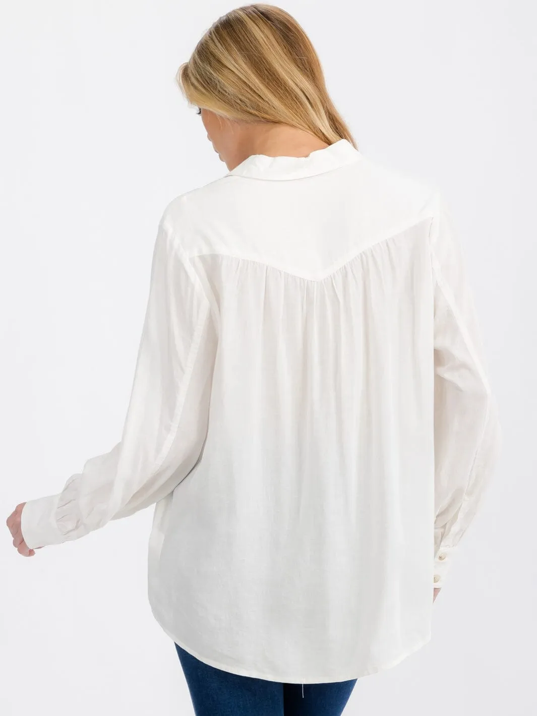 WOMEN'S LONG SLEEVE BUTTON UP LINEN BLOUSE TOP