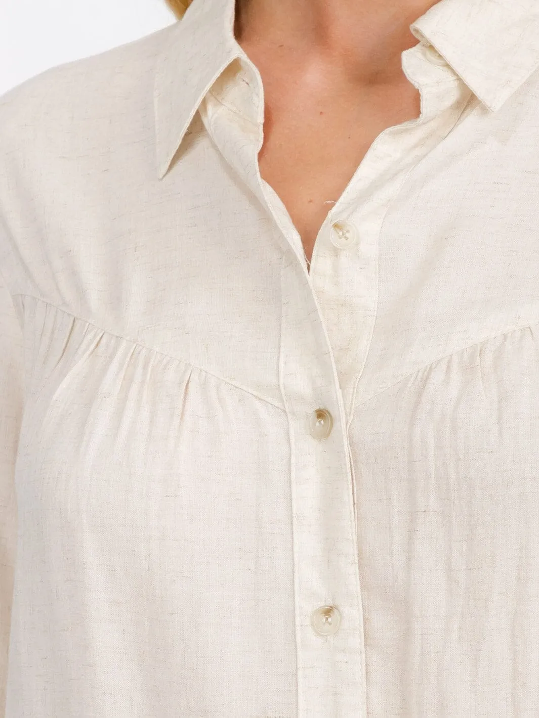 WOMEN'S LONG SLEEVE BUTTON UP LINEN BLOUSE TOP