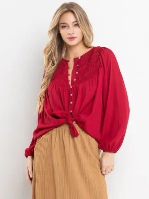 WOMEN'S LONG SLEEVE BUTTON UP LOOSE FIT BLOUSE