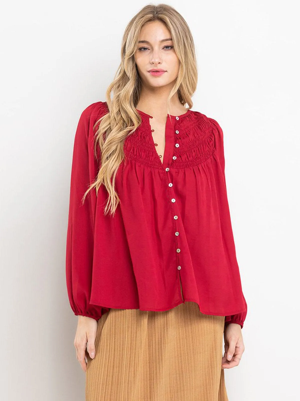 WOMEN'S LONG SLEEVE BUTTON UP LOOSE FIT BLOUSE