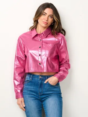 WOMEN'S LONG SLEEVE BUTTON UP METALLIC TOP