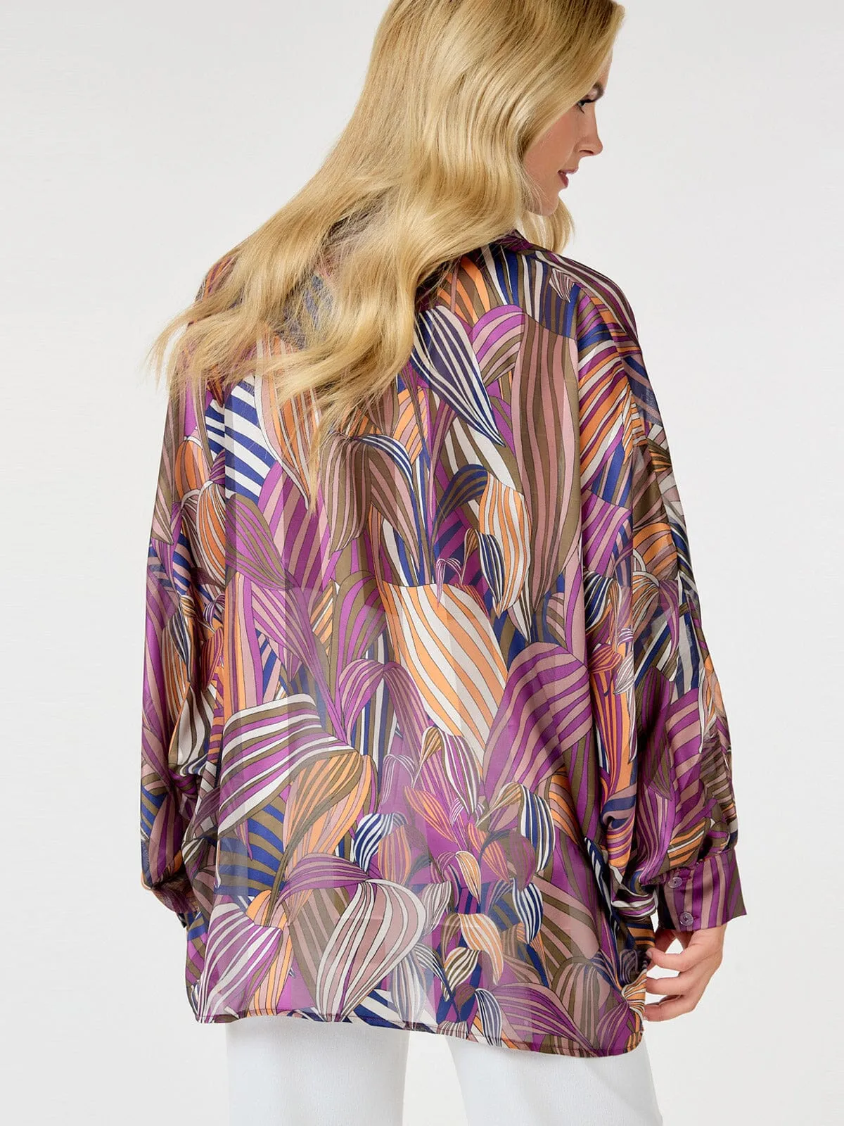 WOMEN'S LONG SLEEVE BUTTON UP MULTI PRINT BLOUSE