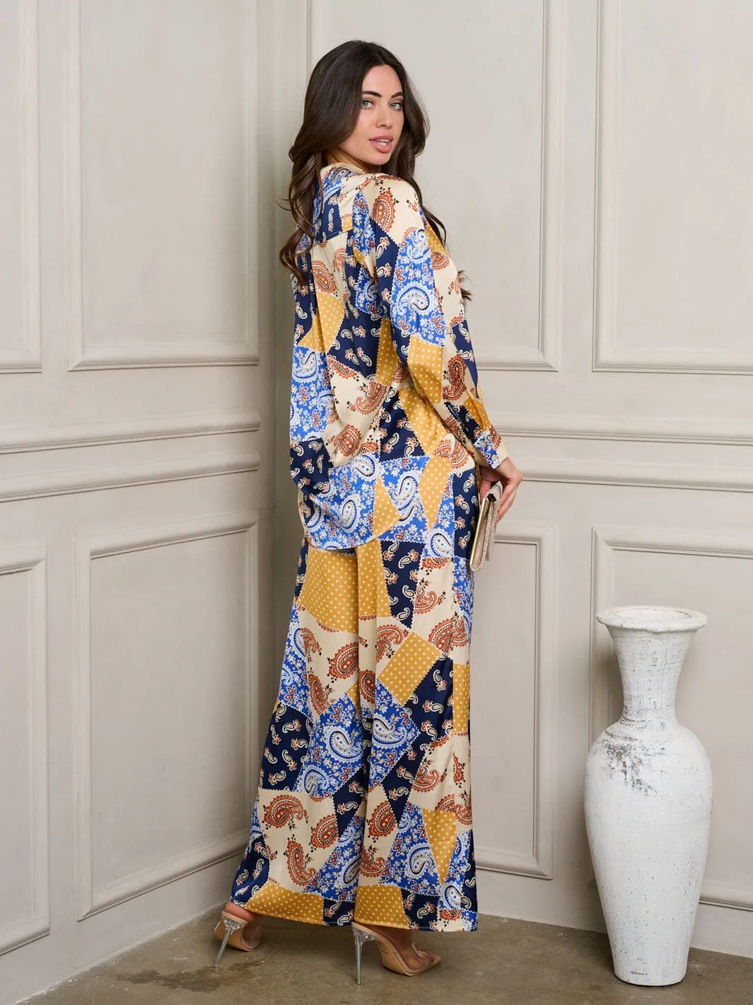 WOMEN'S LONG SLEEVE BUTTON UP MULTI PRINT TOP