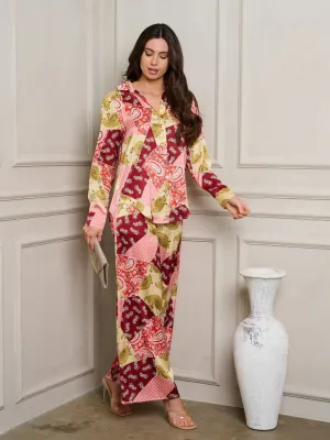 WOMEN'S LONG SLEEVE BUTTON UP MULTI PRINT TOP