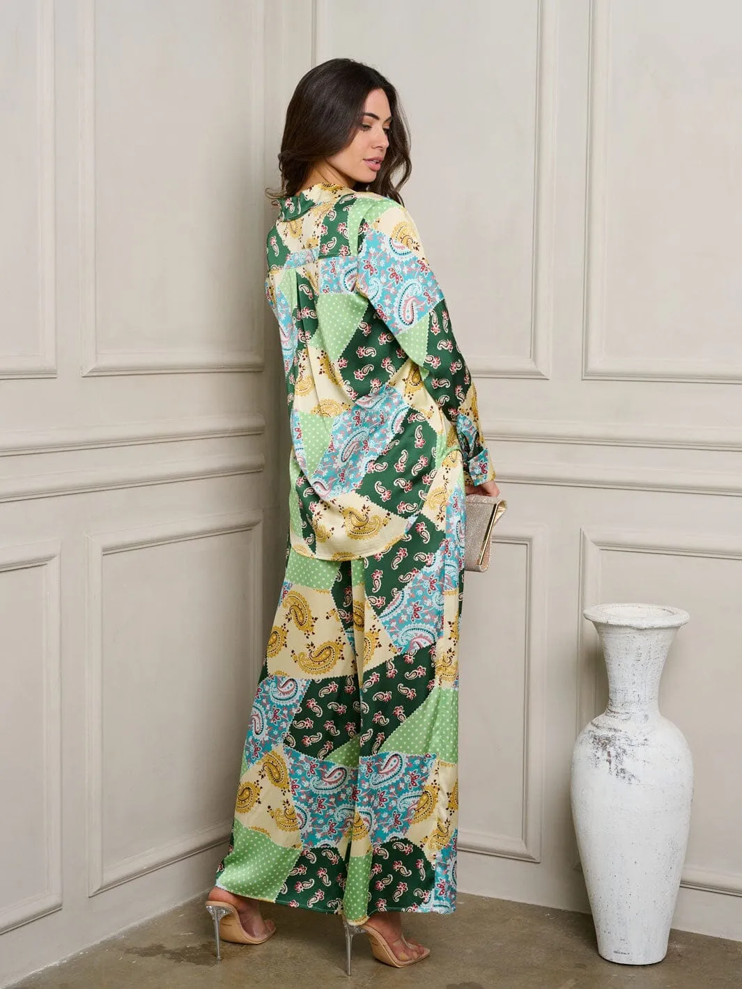 WOMEN'S LONG SLEEVE BUTTON UP MULTI PRINT TOP