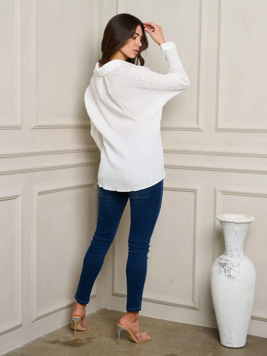 WOMEN'S LONG SLEEVE BUTTON UP OVERSIZE TOP