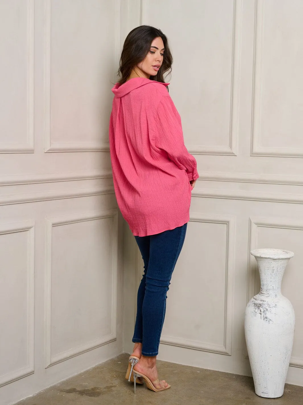 WOMEN'S LONG SLEEVE BUTTON UP OVERSIZE TOP