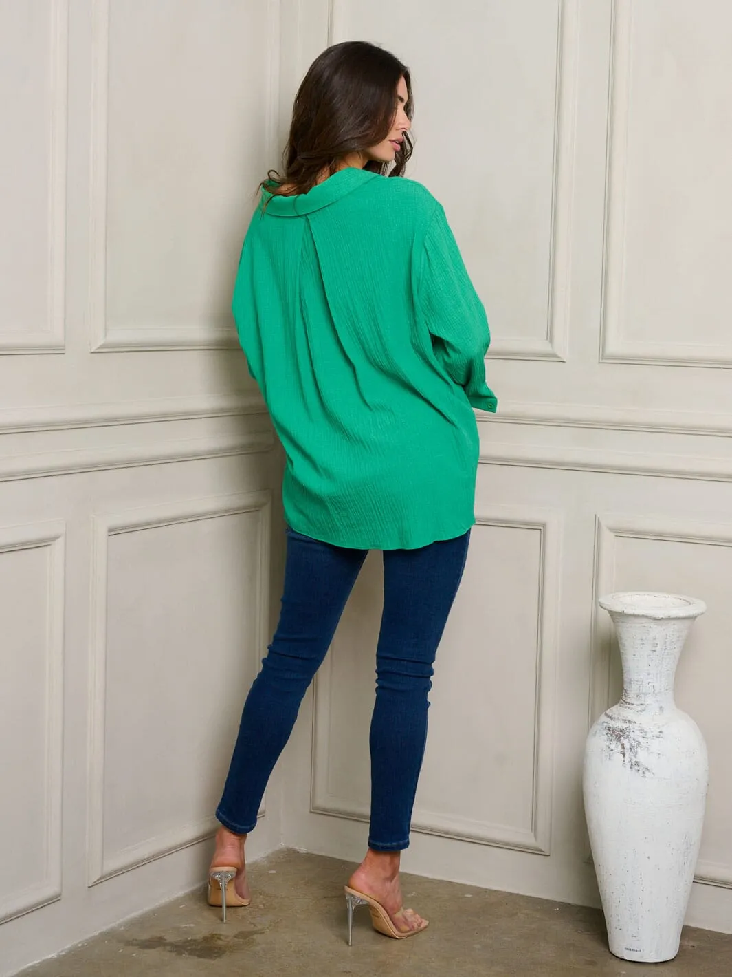 WOMEN'S LONG SLEEVE BUTTON UP OVERSIZE TOP
