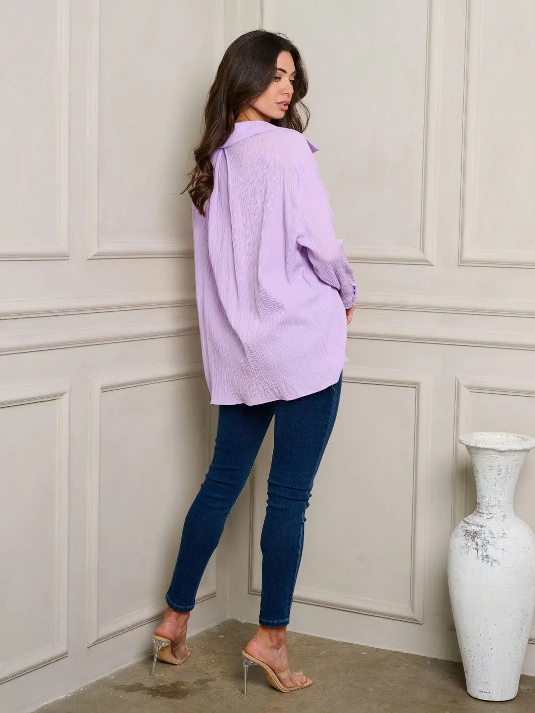 WOMEN'S LONG SLEEVE BUTTON UP OVERSIZE TOP