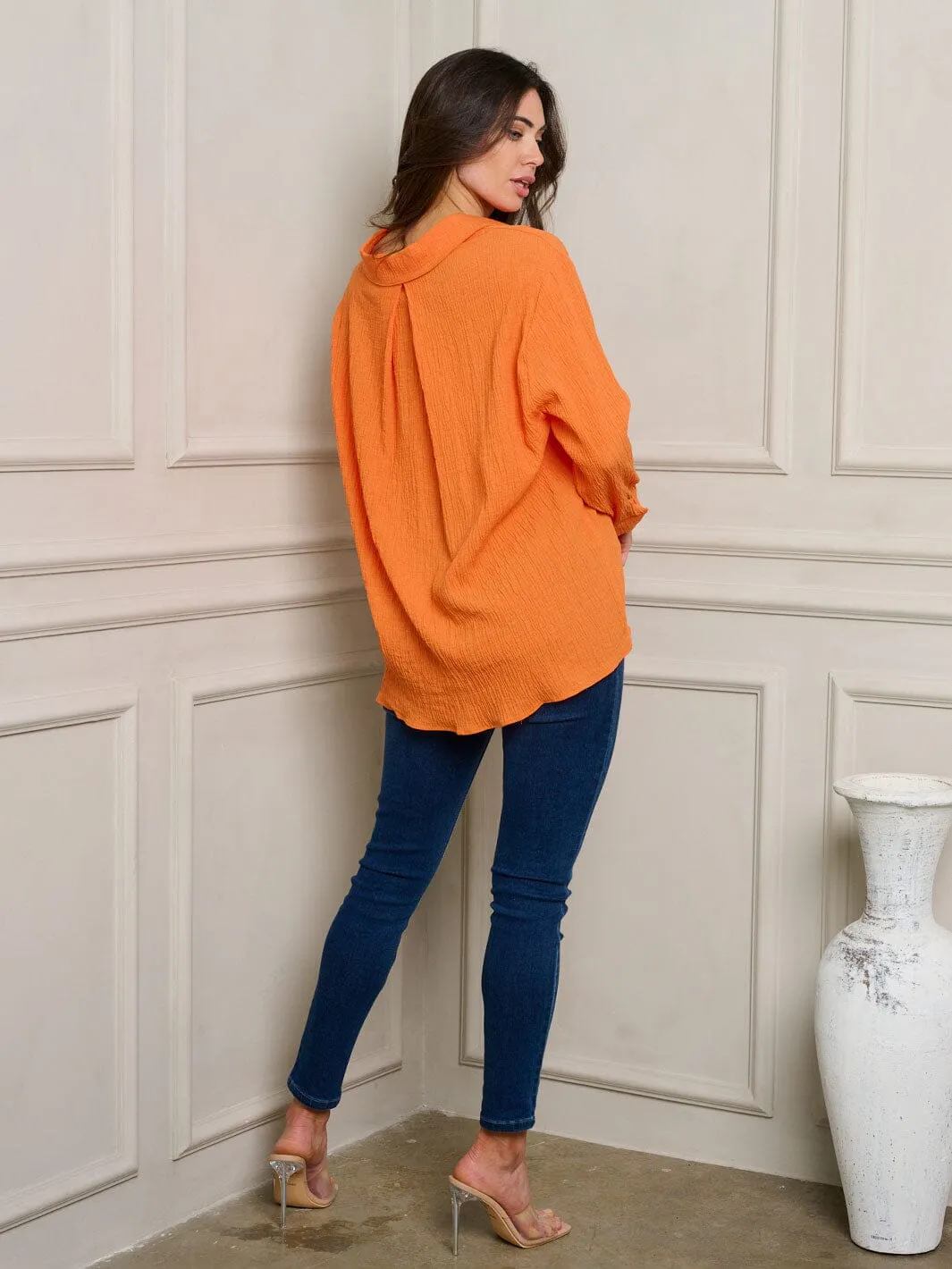 WOMEN'S LONG SLEEVE BUTTON UP OVERSIZE TOP