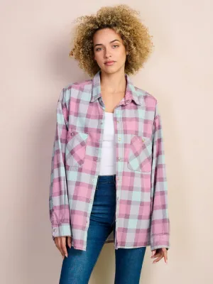 WOMEN'S LONG SLEEVE BUTTON UP OVERSIZED CHECKERS BLOUSE TOP
