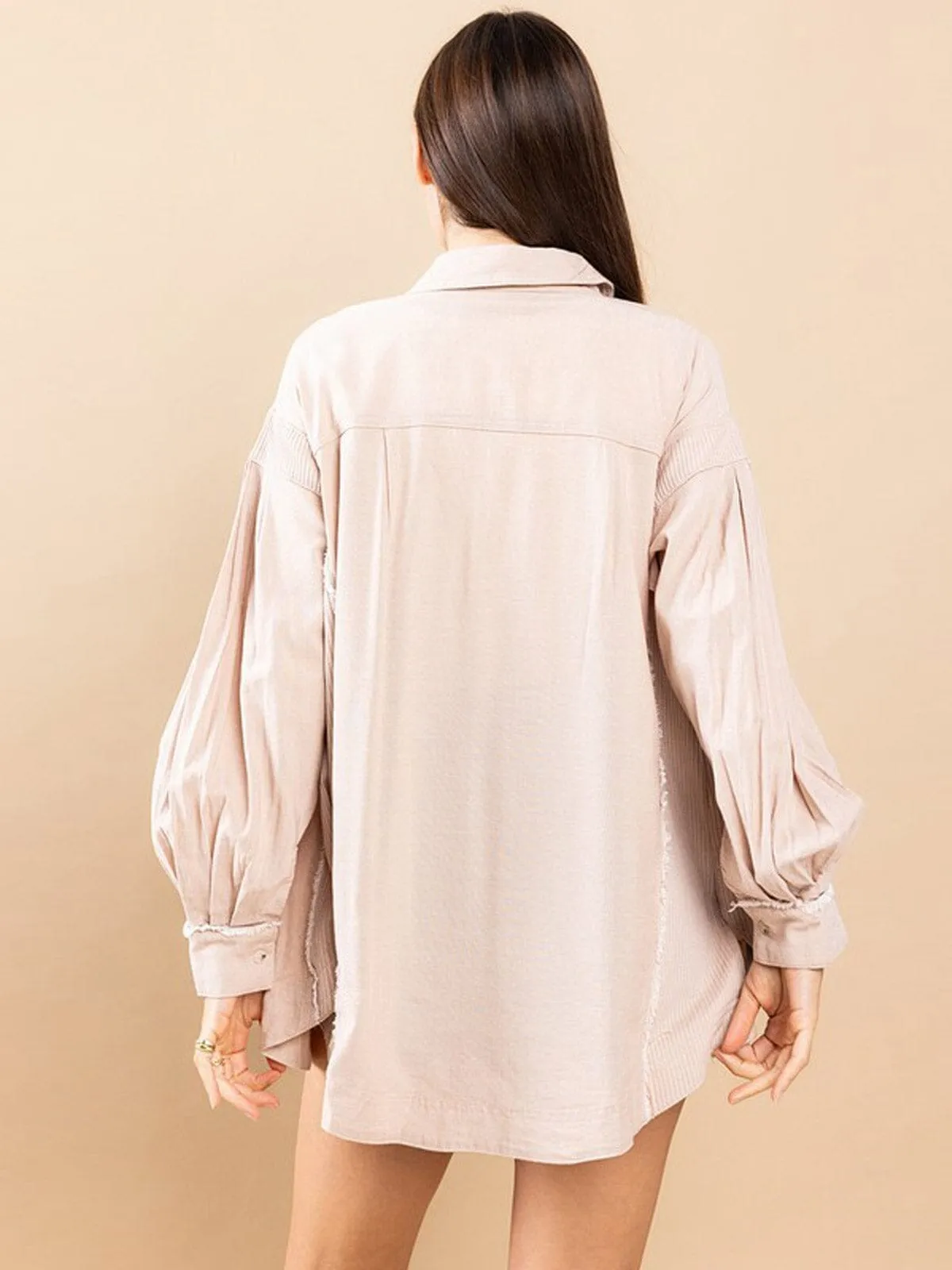 WOMEN'S LONG SLEEVE BUTTON UP OVERSIZED DETAILED BLOUSE TOP