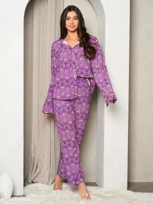 WOMEN'S LONG SLEEVE BUTTON UP PRINT TOP