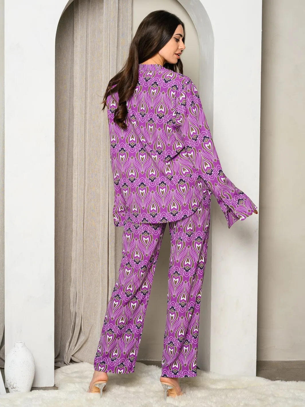 WOMEN'S LONG SLEEVE BUTTON UP PRINT TOP