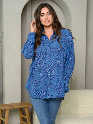 WOMEN'S LONG SLEEVE BUTTON UP PRINT TOP