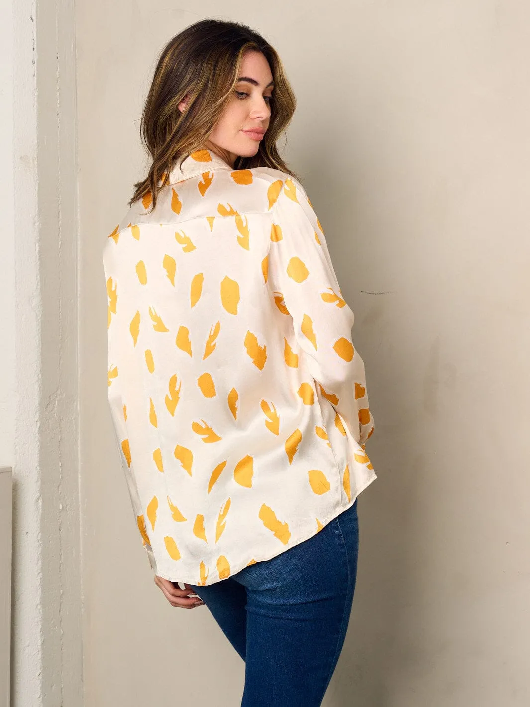 WOMEN'S LONG SLEEVE BUTTON UP PRINTED BLOUSE TOP