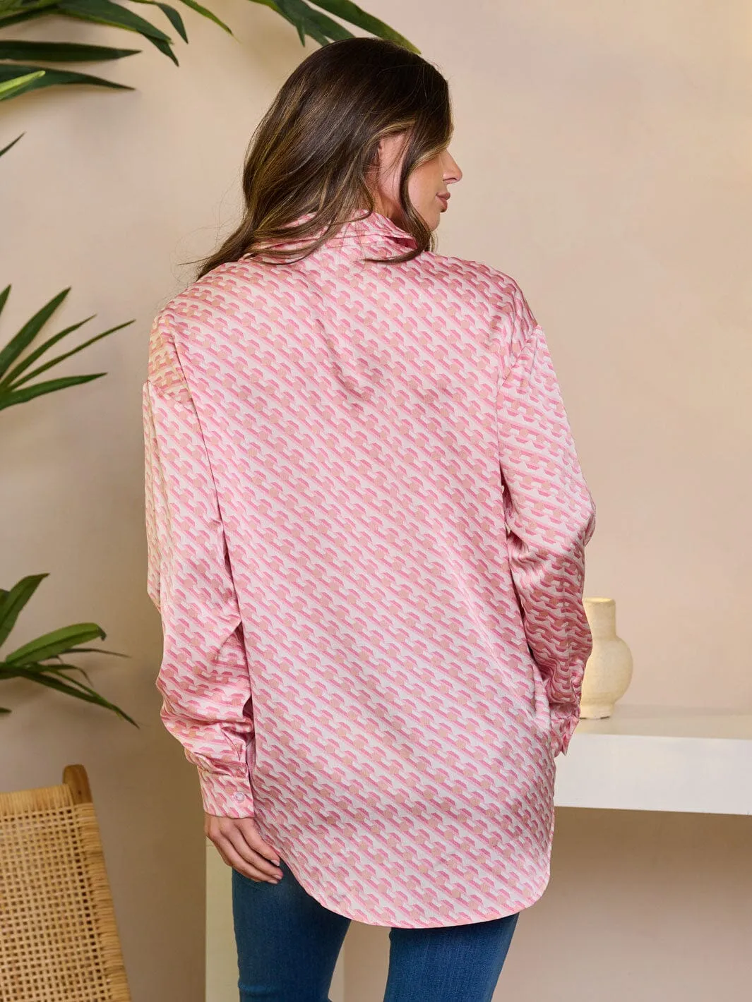 WOMEN'S LONG SLEEVE BUTTON UP PRINTED BLOUSE TOP
