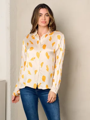WOMEN'S LONG SLEEVE BUTTON UP PRINTED BLOUSE TOP
