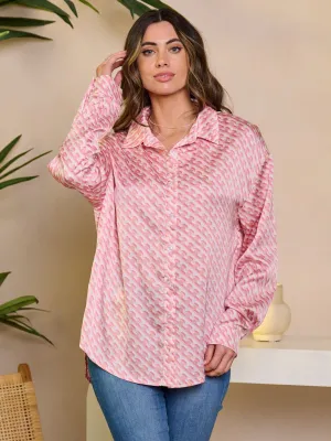 WOMEN'S LONG SLEEVE BUTTON UP PRINTED BLOUSE TOP