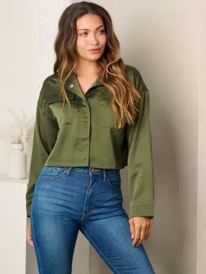 WOMEN'S LONG SLEEVE BUTTON UP SATIN BLOUSE TOP
