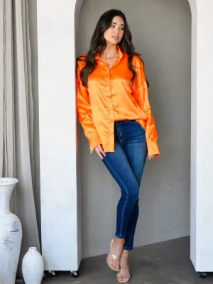 WOMEN'S LONG SLEEVE BUTTON UP SILK  TOP