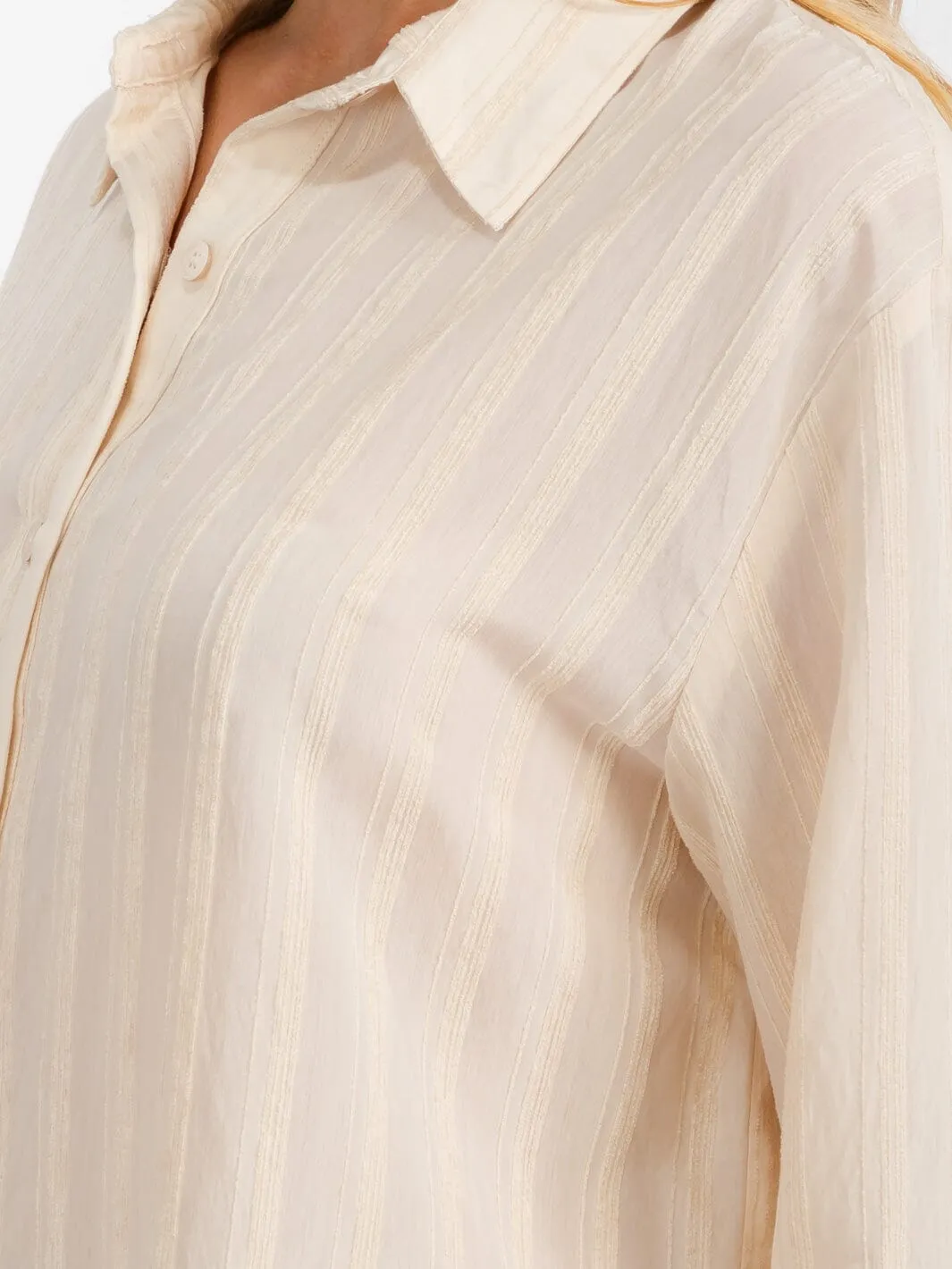 WOMEN'S LONG SLEEVE BUTTON UP STRIPES SHIRT TOP