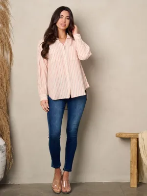 WOMEN'S LONG SLEEVE BUTTON UP STRIPES TOP