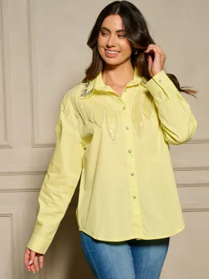 WOMEN'S LONG SLEEVE BUTTON UP STUDS DETAILED OVERSIZE TOP