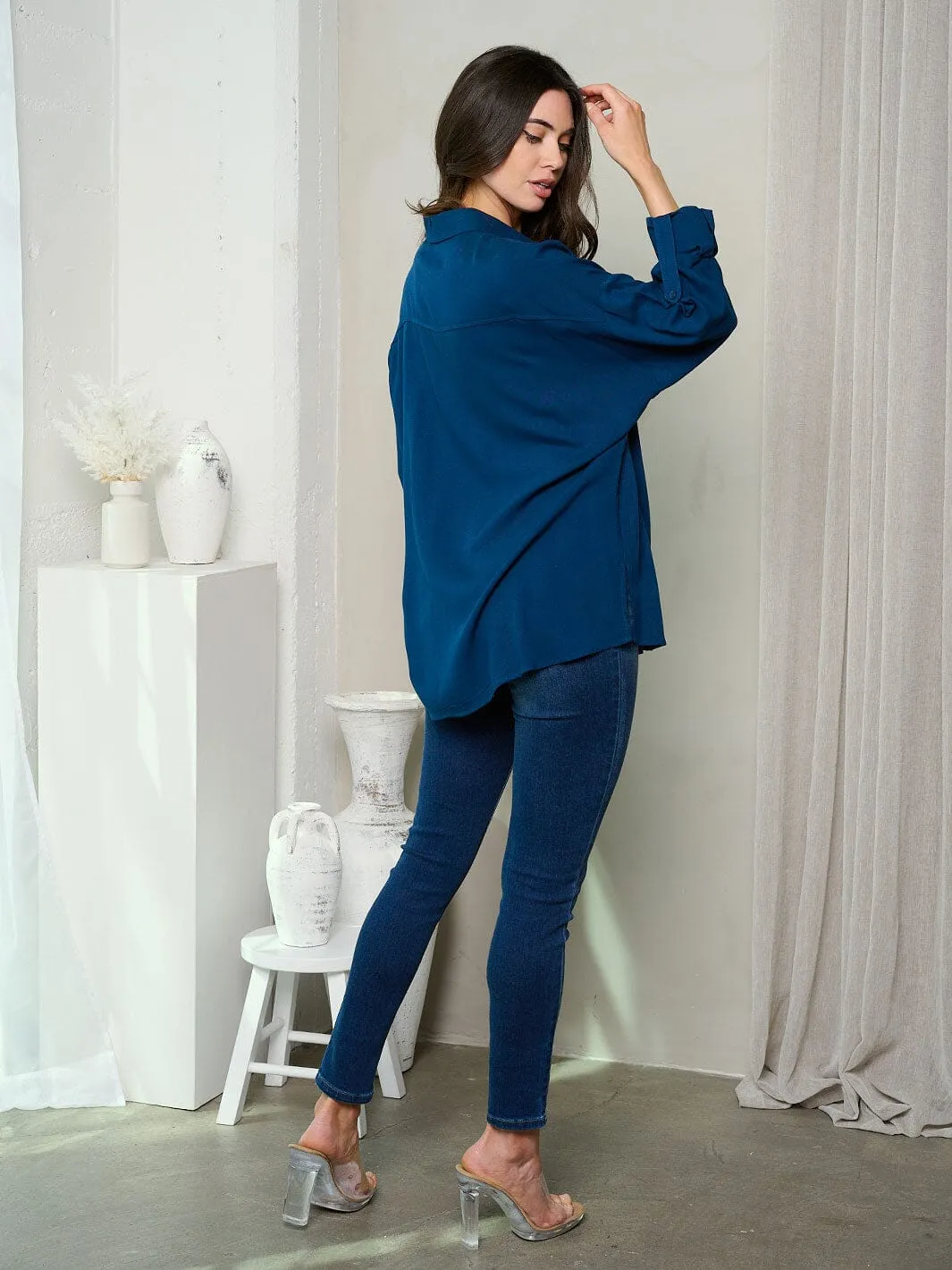 WOMEN'S LONG SLEEVE BUTTON UP TUNIC TOP
