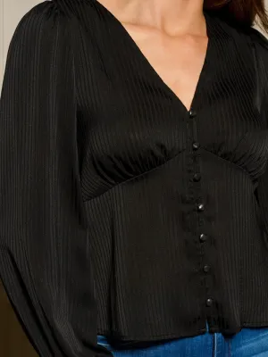 WOMEN'S LONG SLEEVE BUTTON UP V-NECK BLOUSE