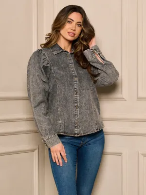 WOMEN'S LONG SLEEVE BUTTON UP WASHED BLOUSE TOP