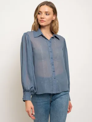 WOMEN'S LONG SLEEVE METALLIC STRIPES BUTTON FRONT TOP