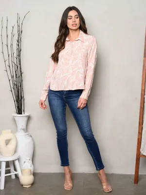 WOMEN'S LONG SLEEVE PRINTED BUTTON UP TOP