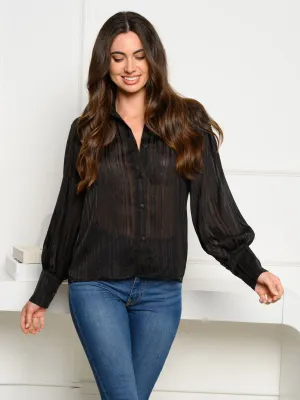WOMEN'S LONG SLEEVE SHIMMER BUTTON UP TOP