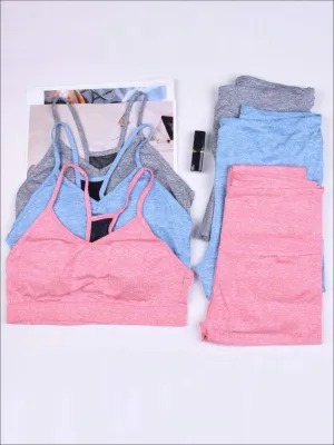 Women's Mesh Back Sports Bra Leggings Set (3 color Options)