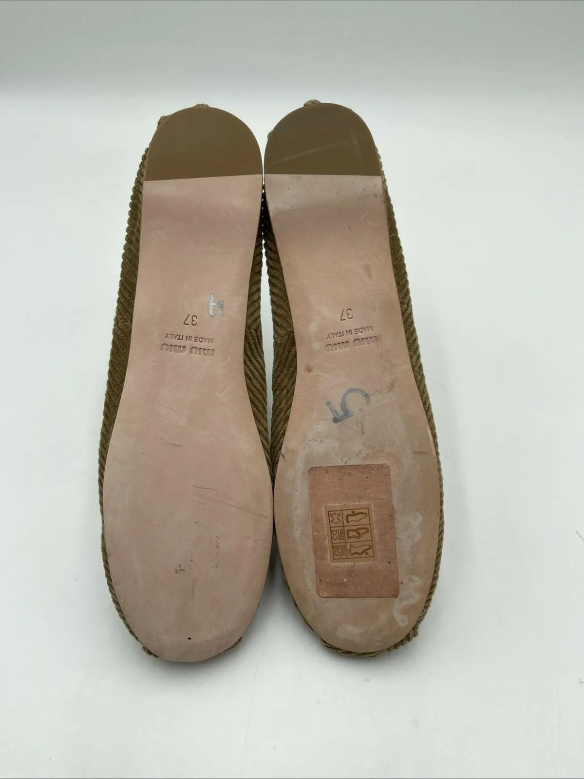 Women’s Miu Miu Corduroy Mary Jane Ballerina Flats Brown Size 37 - Very Good