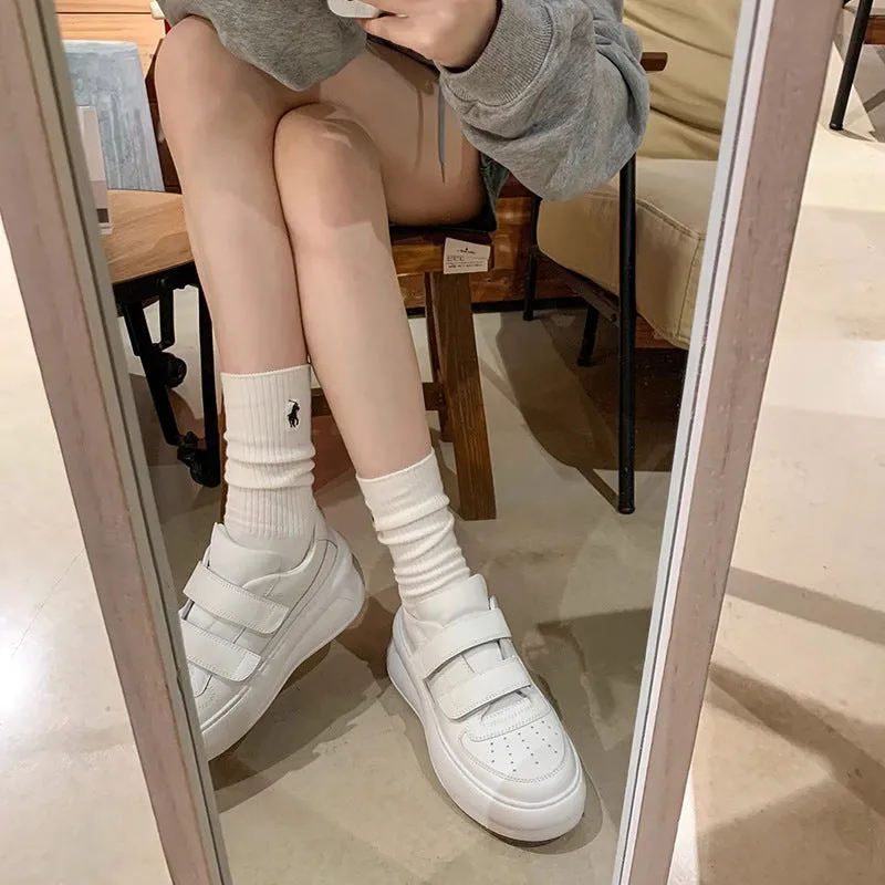 Women's Nana Velcro White Cowhide Smiley Face Casual Shoes